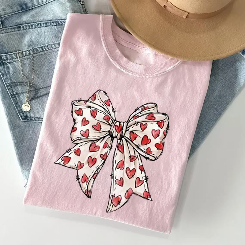 Coquette Valentine's Day Heart Bow T-shirt-ShawnCraft