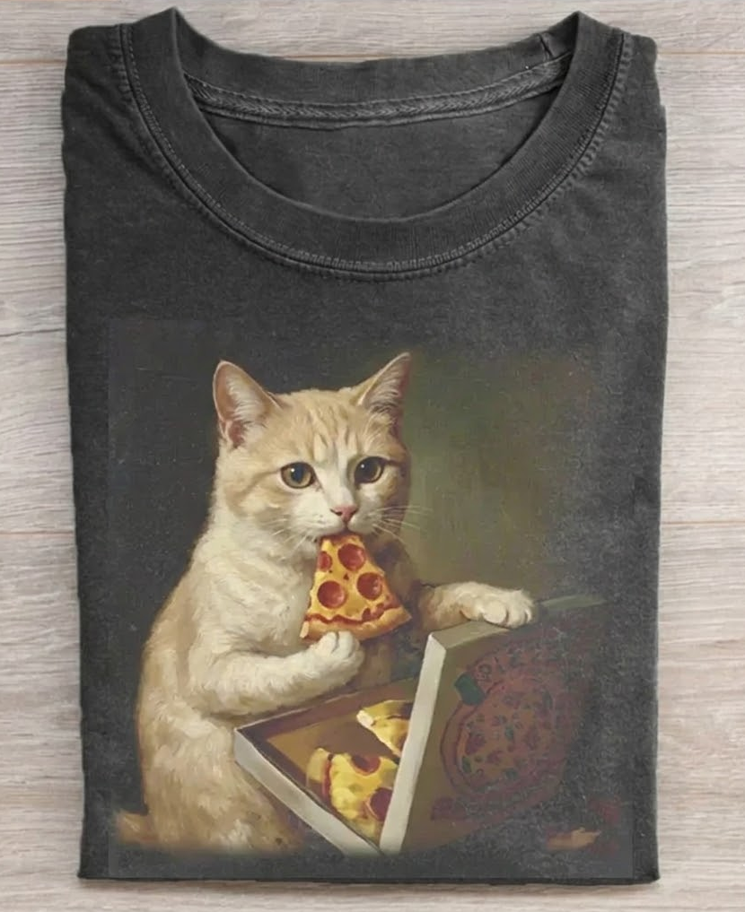 Cat Eating Pizza T-Shirt-ShawnCraft