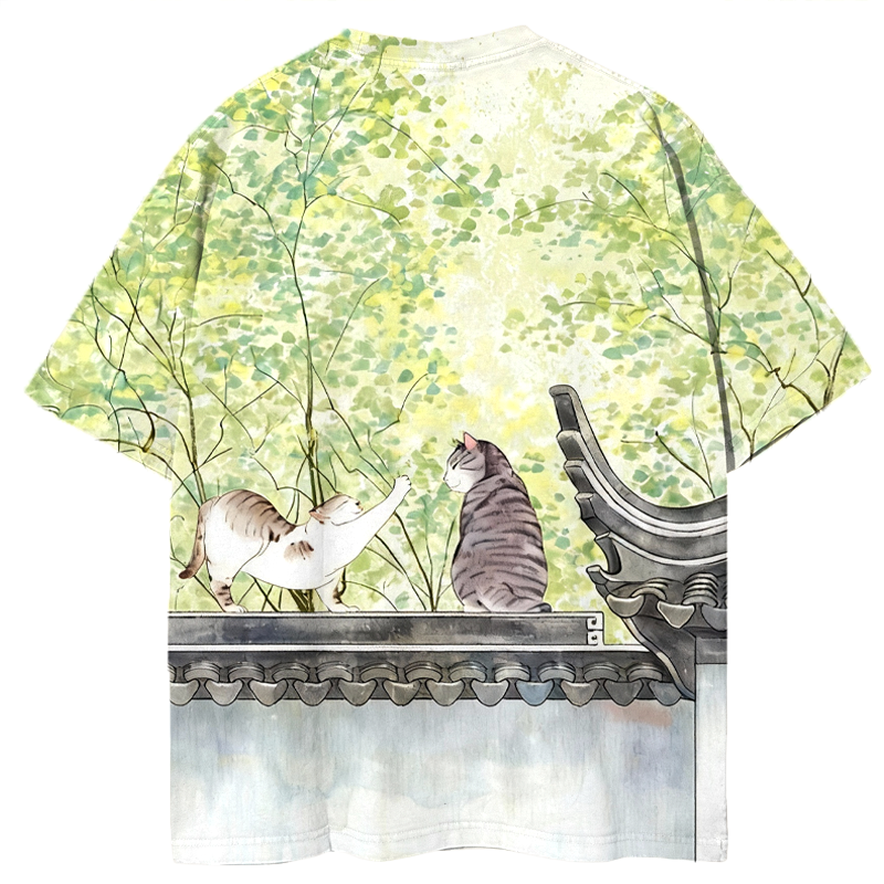 The Cat on The Wall Graphic Print T-Shirt-ShawnCraft
