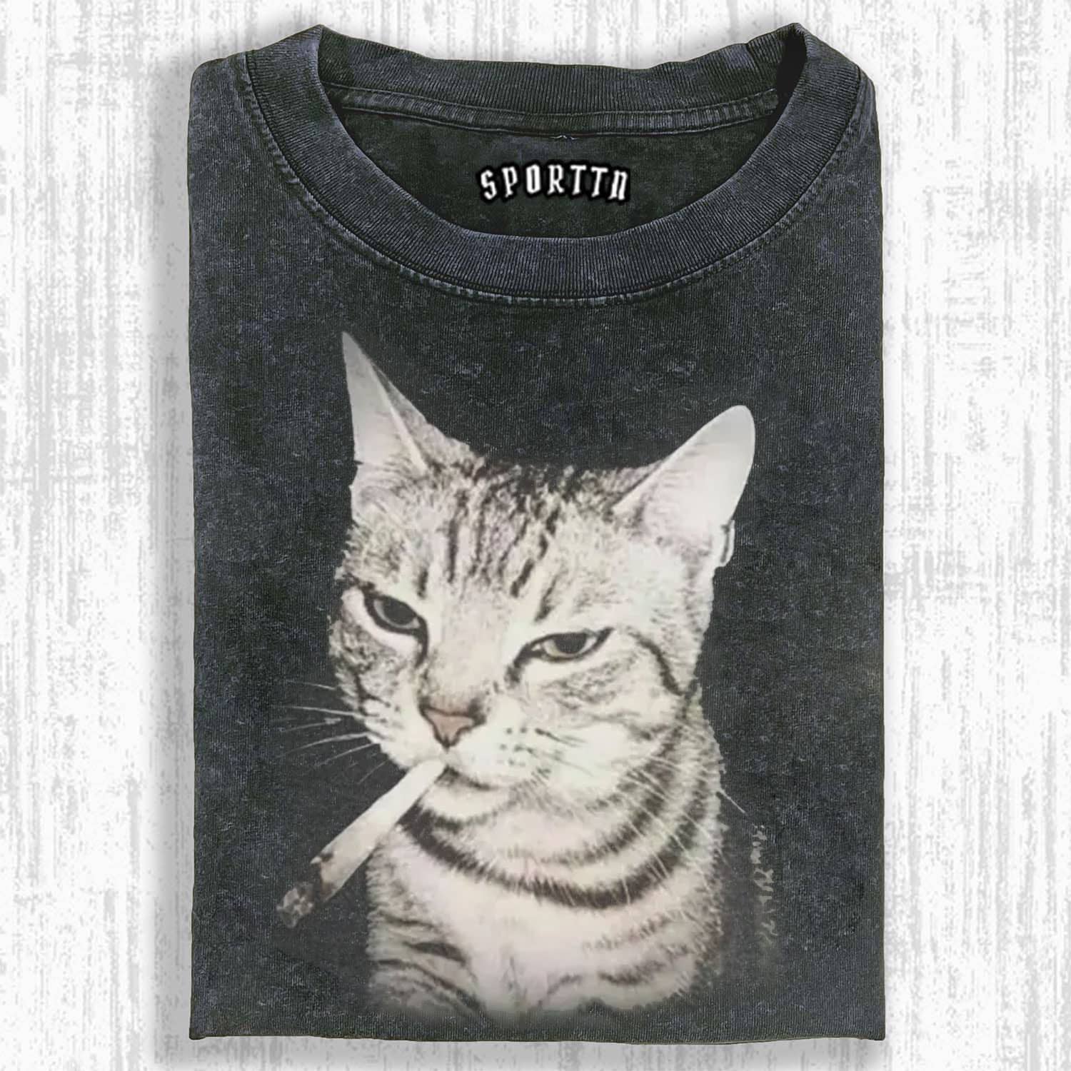 Vintage Smoking Cat Meme T-shirt-ShawnCraft
