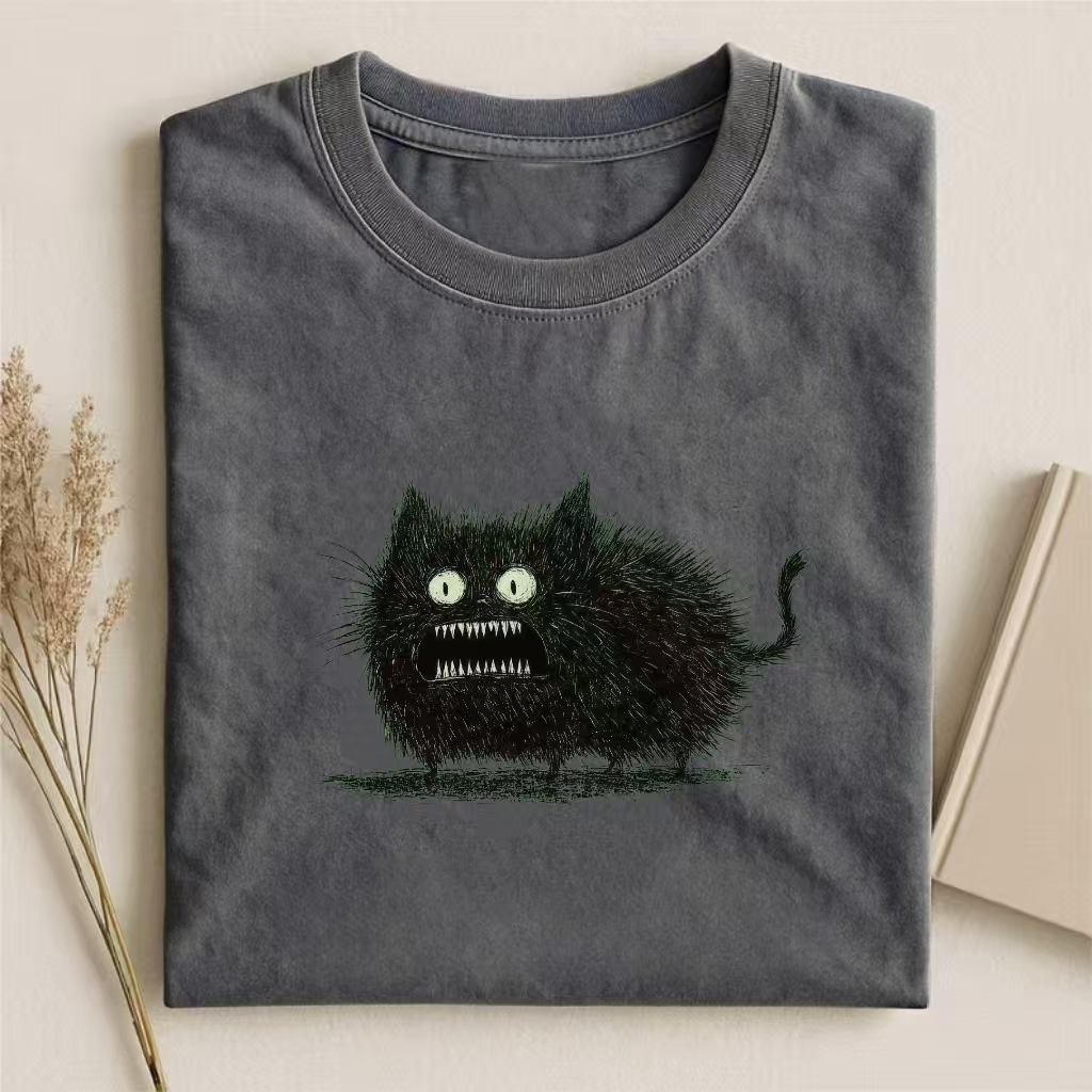 Scary Black Cat Monster Art T-shirt