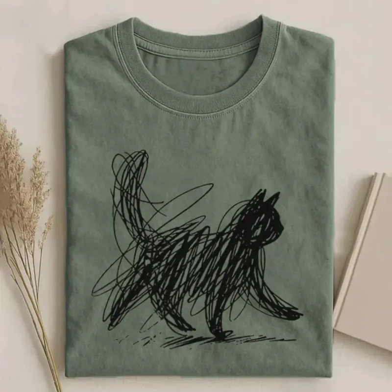 Abstract Cat Line Art T-shirt