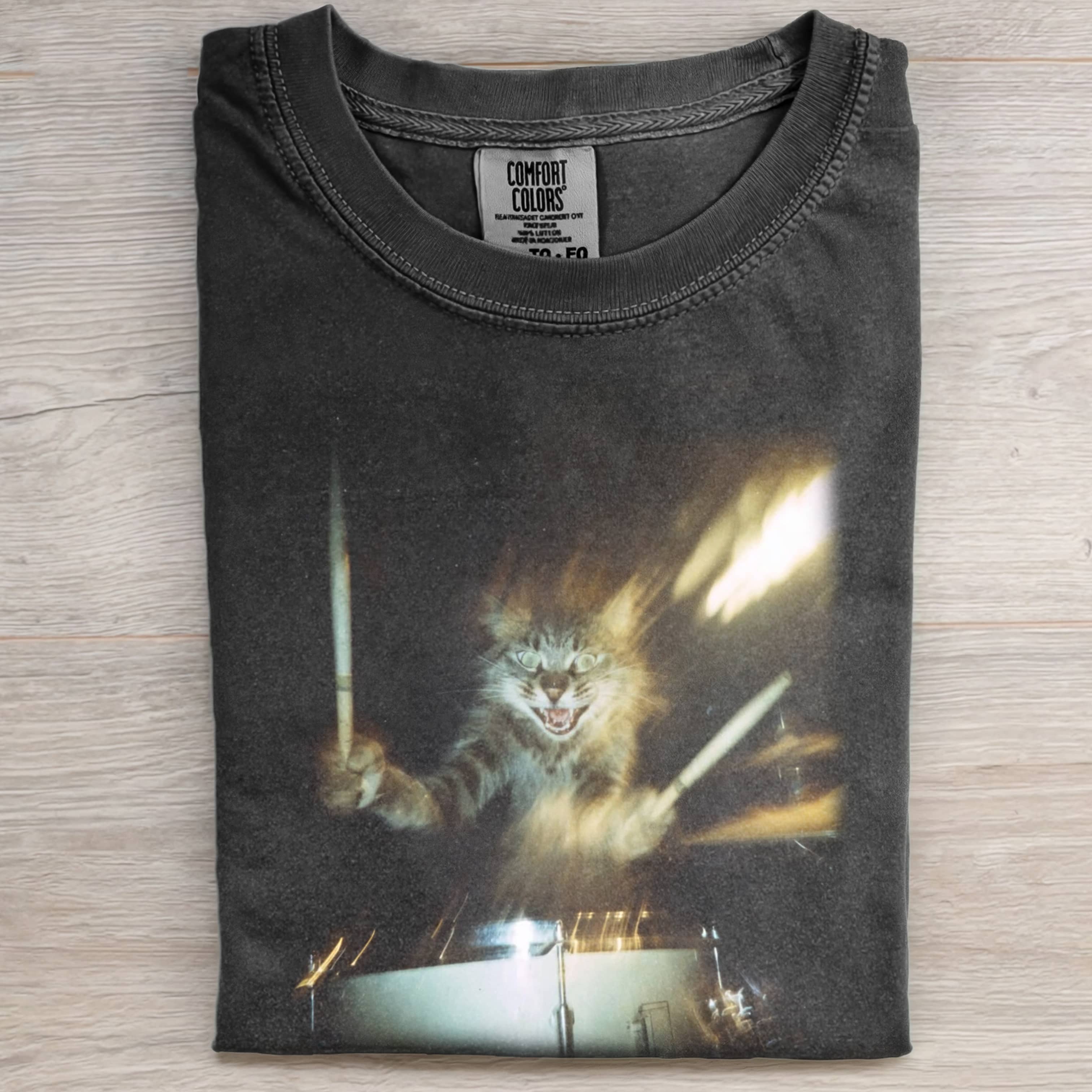 CAT RETRO ROCK T-SHIRT-ShawnCraft