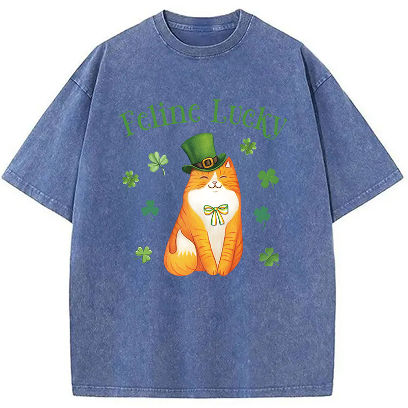 Lucky Irish Cat Washed T-Shirt-ShawnCraft