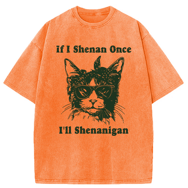 St. Patrick's Day Elegant Cat Washed T-Shirt-ShawnCraft