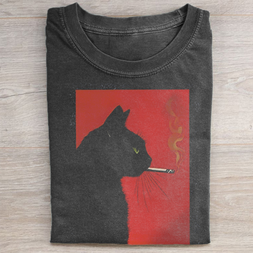 Black Cat Smoking T-shirt-ShawnCraft
