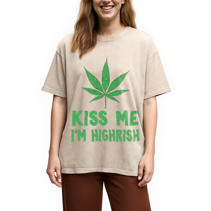 Kiss Me I'm Highrish Funny St. Patricks Day Washed T-Shirt-ShawnCraft
