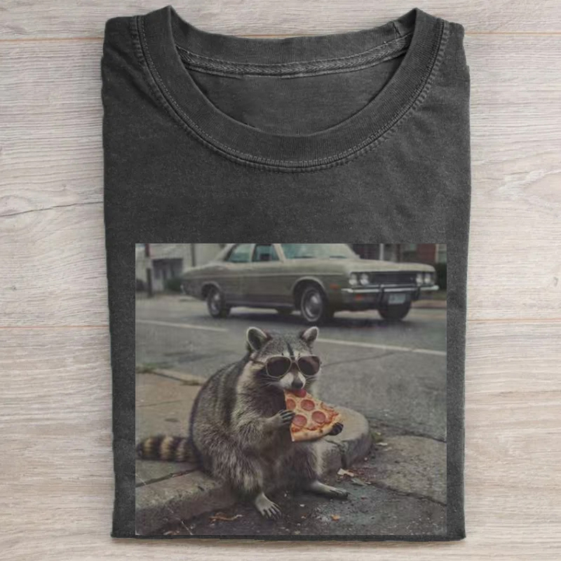 Raccoon Eating Pizza T-shirt-ShawnCraft