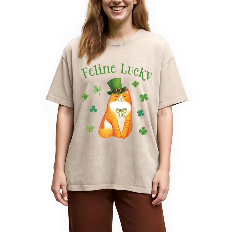 Lucky Irish Cat Washed T-Shirt-ShawnCraft