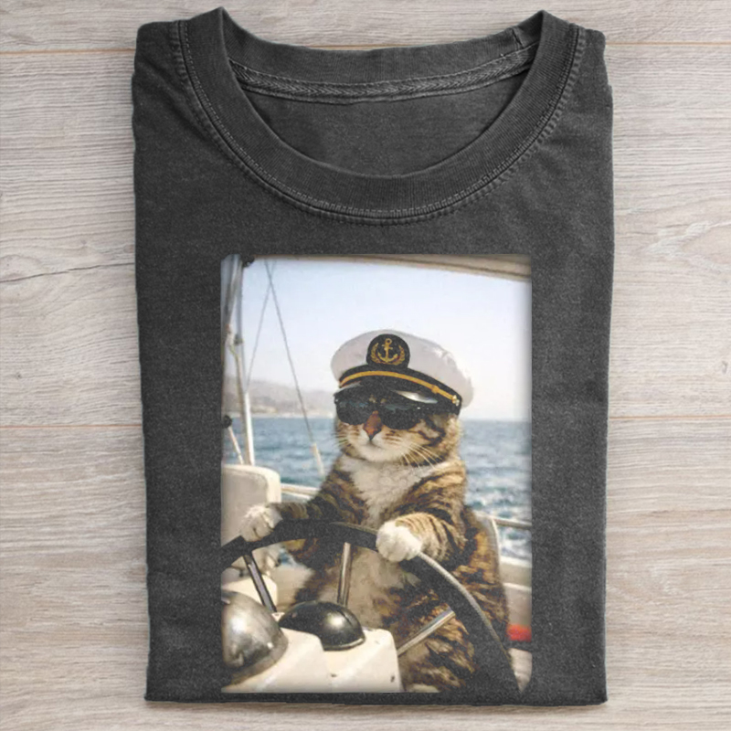 Funny Cats Sailing Graphic T-shirt-ShawnCraft