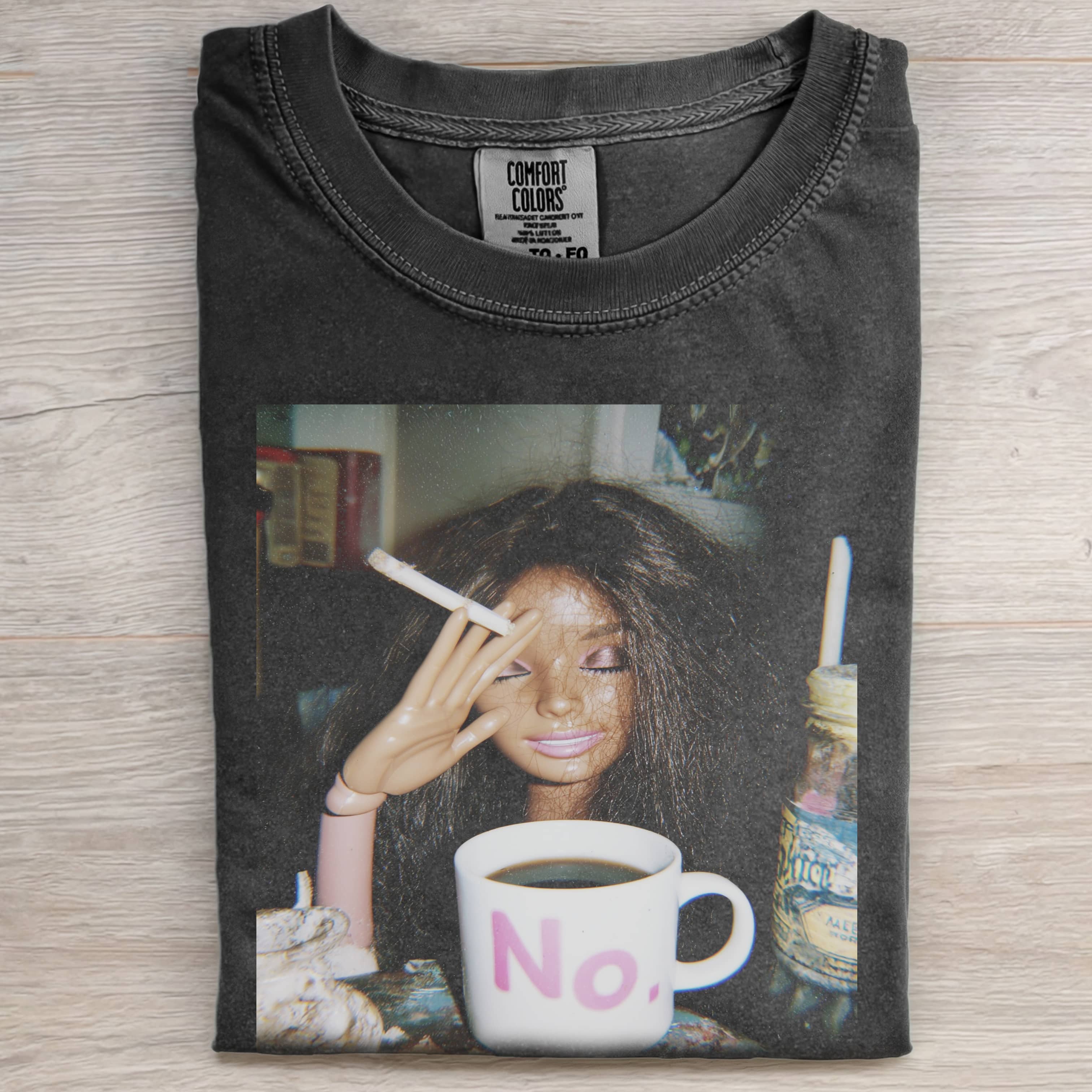 RETRO SMOKING AFRO Funny Doll Face GIRL T-SHIRT-ShawnCraft