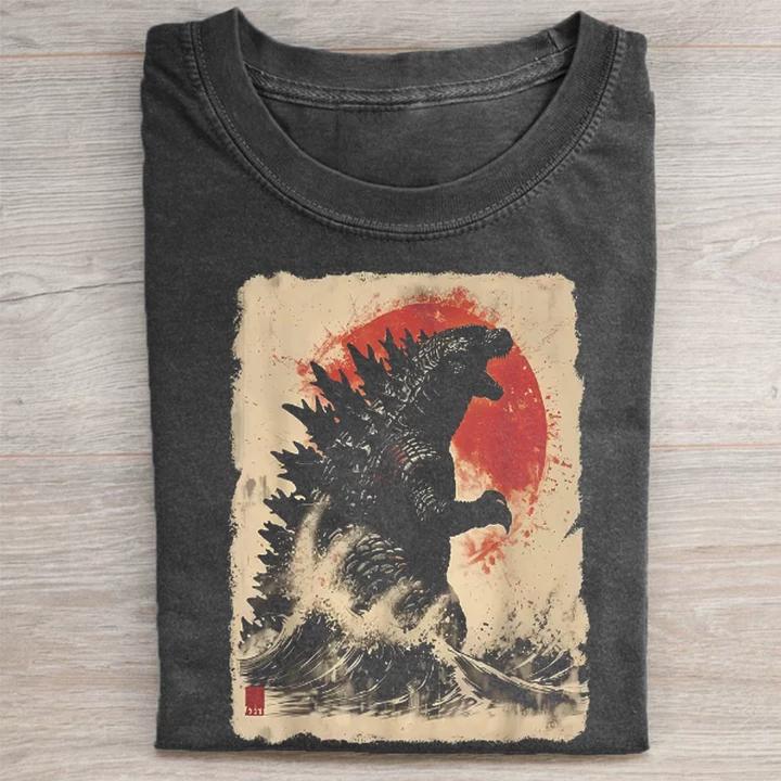 Retro Vintage Japanese Godzilla Great Wave T-shirt-ShawnCraft