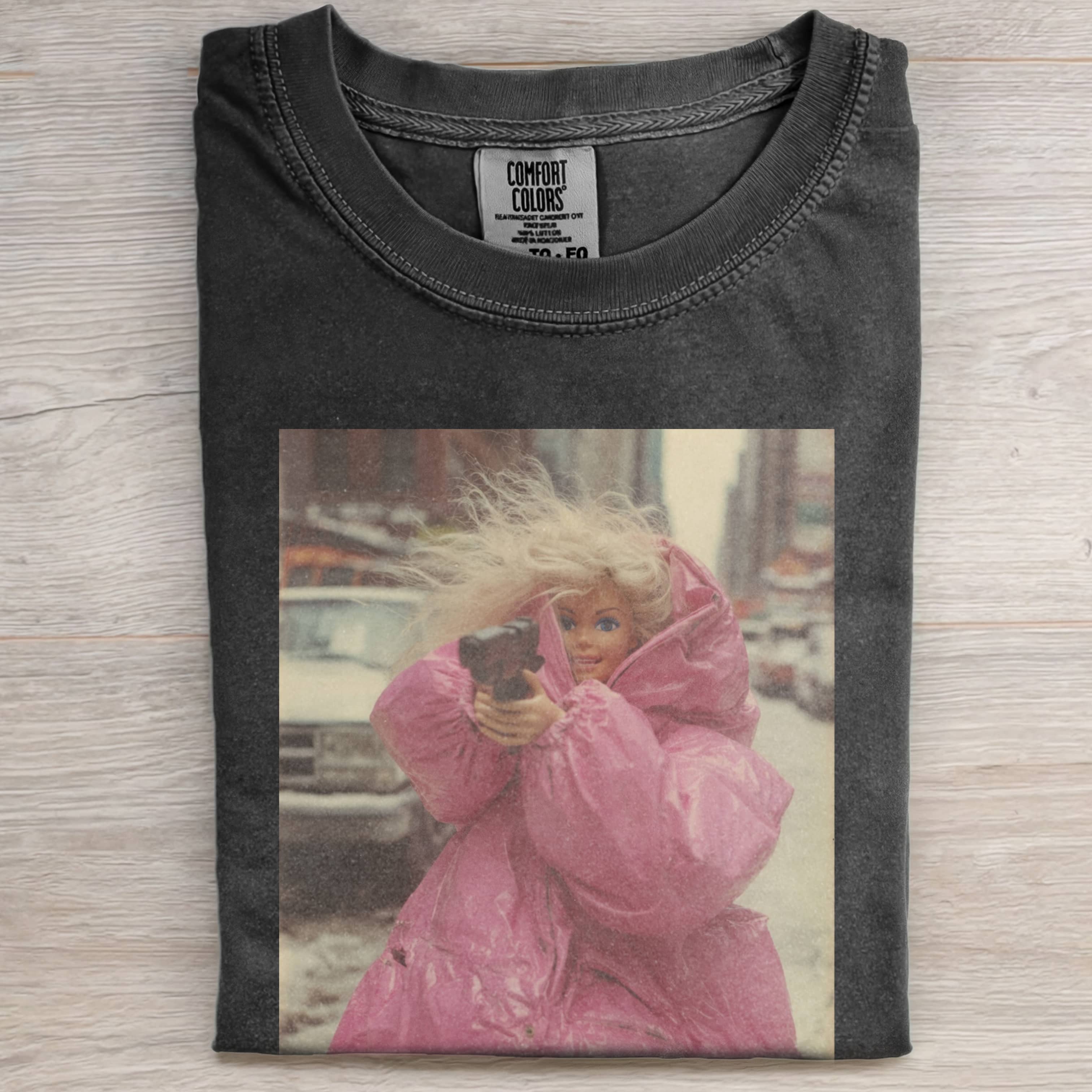 PINK Funny Doll FaceCORE WITH A GUN VINTAGE TEE-ShawnCraft