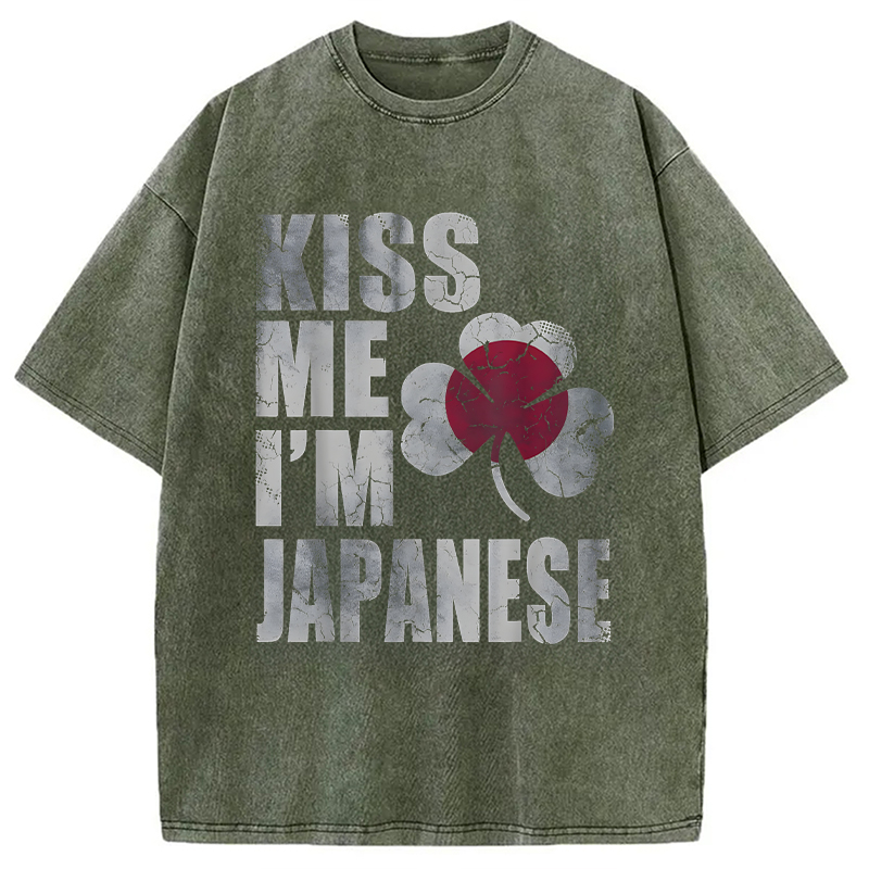 Kiss Me I'm Japanese Washed T-Shirt-ShawnCraft