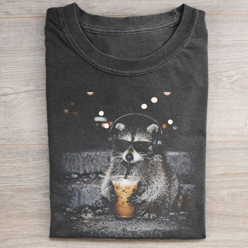 Raccoon Drinking Iced Coffee T-shirt-ShawnCraft