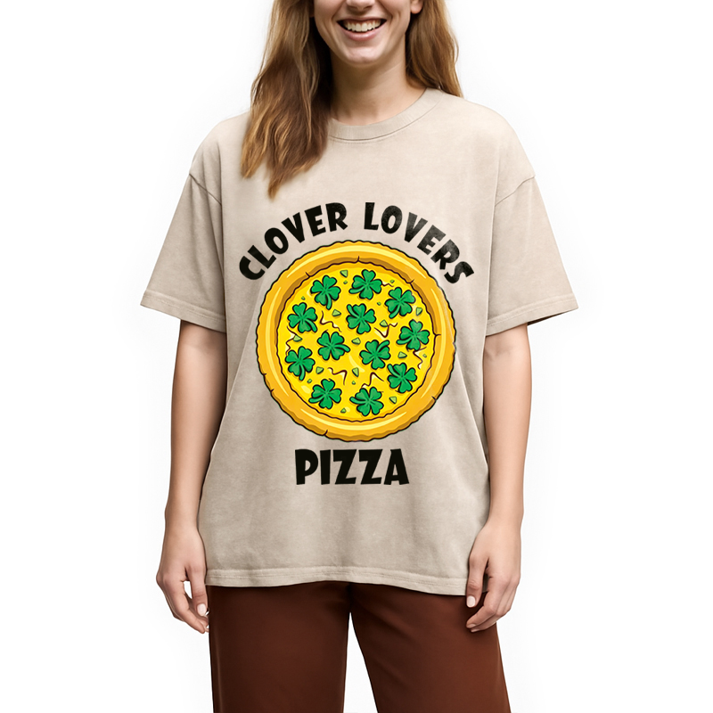 Clover Lovers Pizza Washed T-Shirt-ShawnCraft