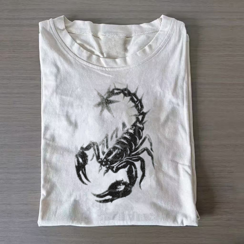 Scorpion with Star Distressed Tattoo T-Shirt-ShawnCraft
