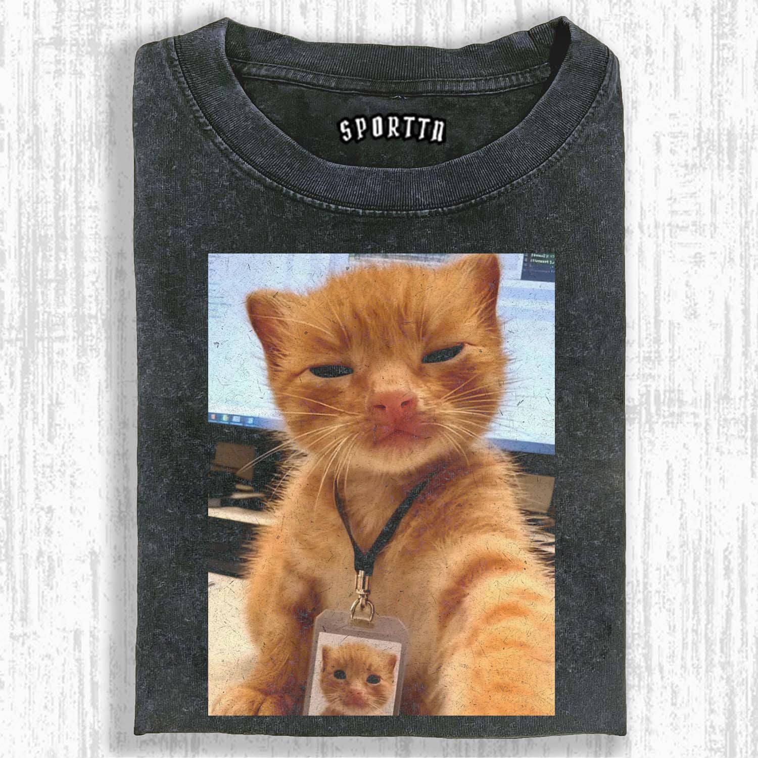 Office Cat The Cute Orange Cat with an ID Badge T-shirt-ShawnCraft