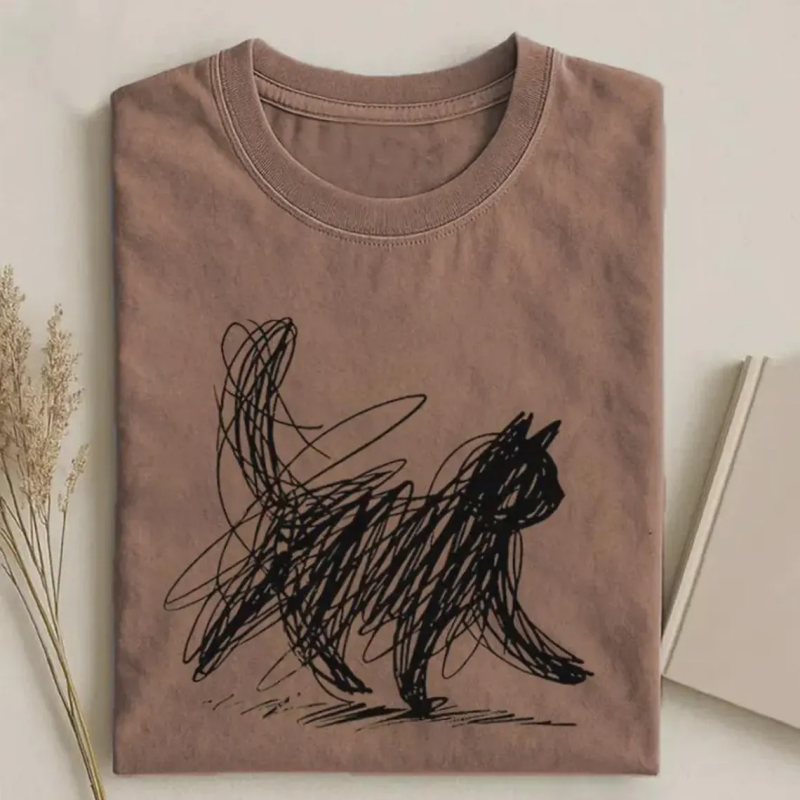 Abstract Cat Line Art T-shirt