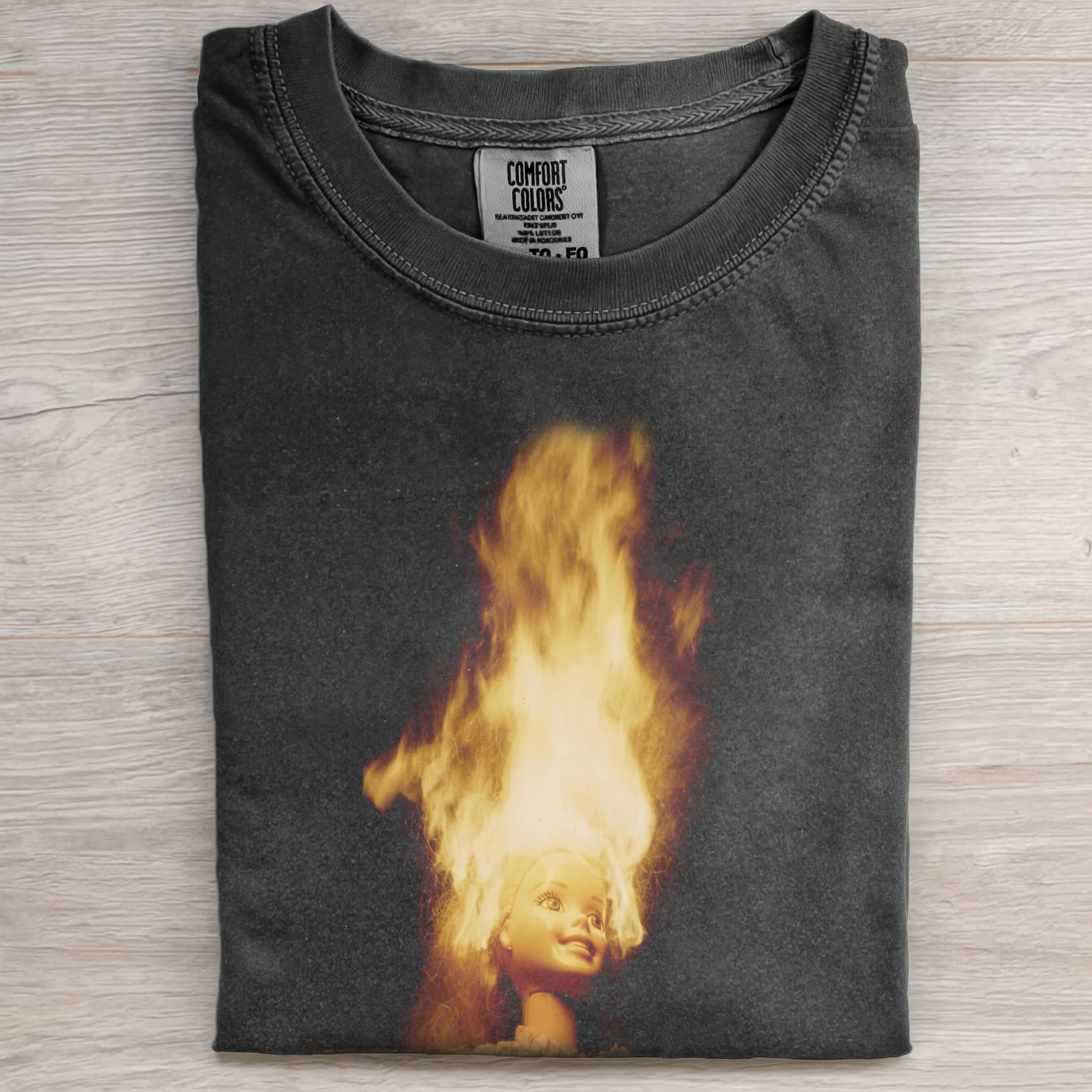 BURNING Funny Doll Face GIRL SHORT-SLEEVED T-SHIRTS-ShawnCraft