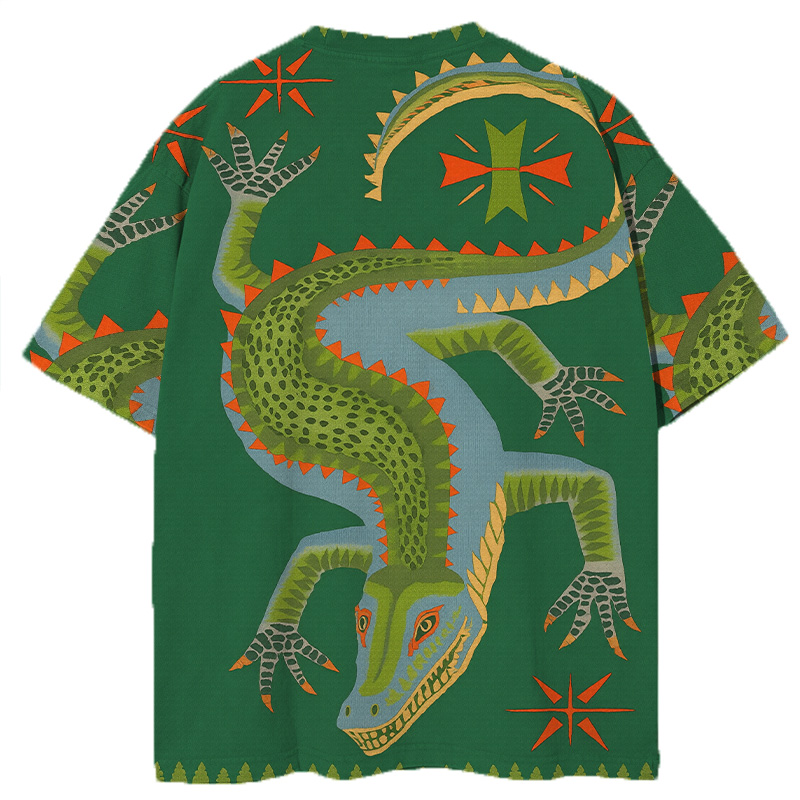 Lucky Crocodile Graphic Print T-shirt-ShawnCraft