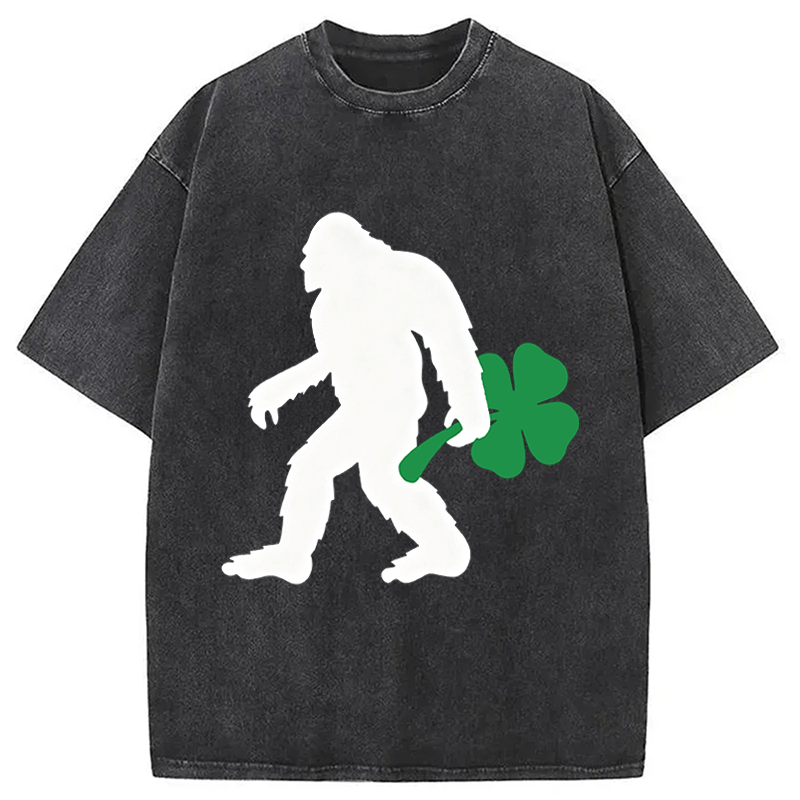 Bigfoot Hold Lucky Washed T-Shirt-ShawnCraft