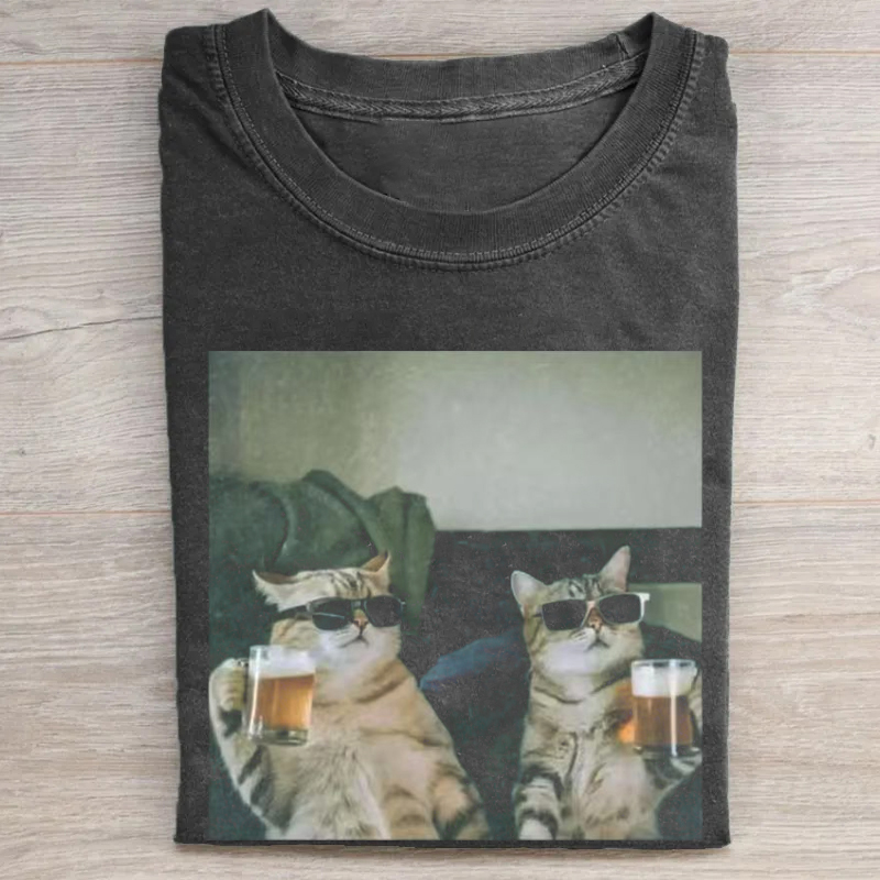 Fuuny Cat Drinking Beer T-shirt-ShawnCraft