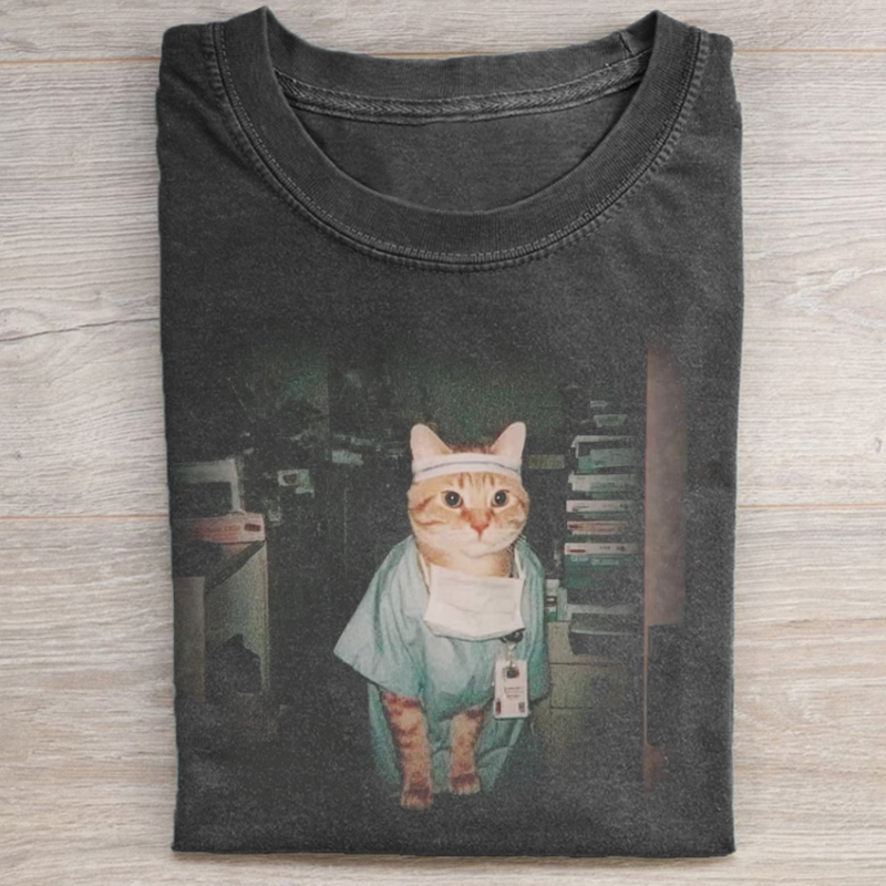 Funny Cat Doctor Vintage T-shirt-ShawnCraft