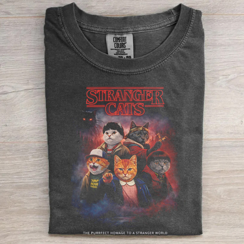 Retro Stranger Cats Funny T-shirt
