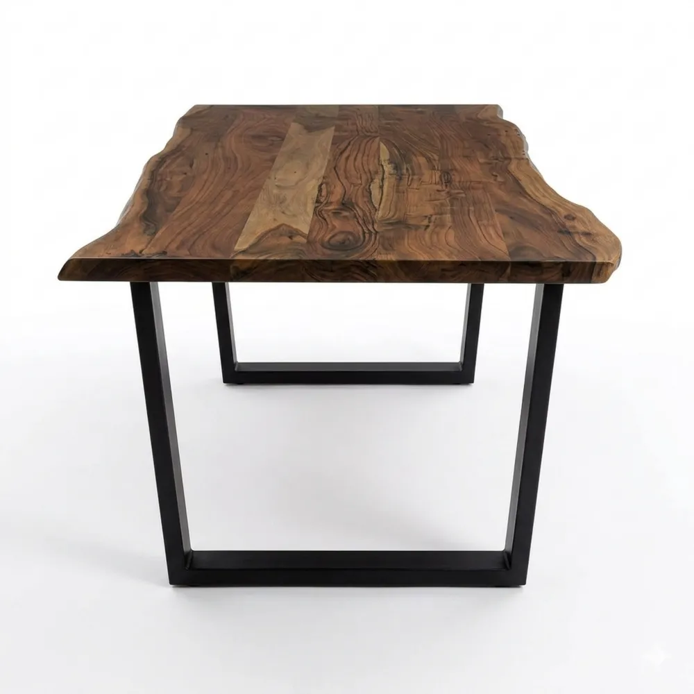 Moderner Esstisch aus Akazienholz mit Metallbeinen