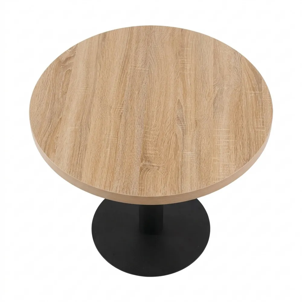 Runder Esstisch 80cm mit Holzoptik und Metallbein für Wohnzimmer und Balkon