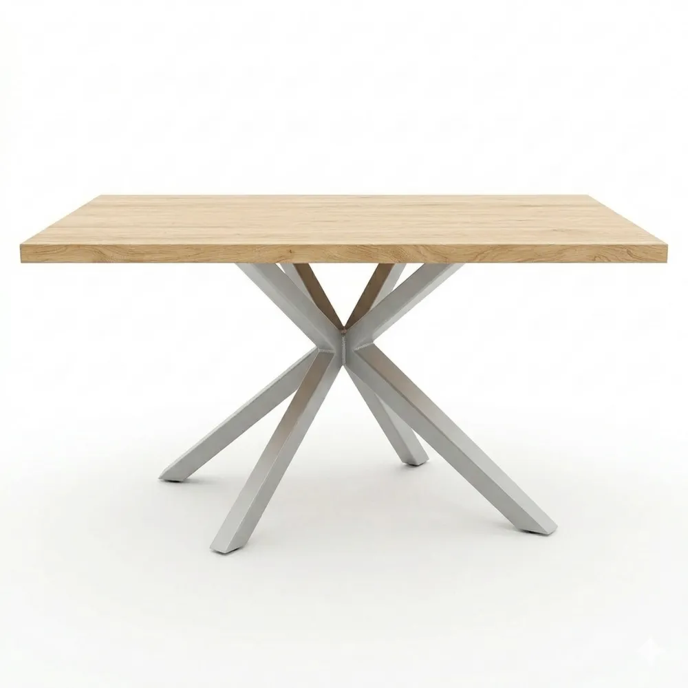 Massiver Esstisch aus Akazienholz mit Baumkante und Metallgestell