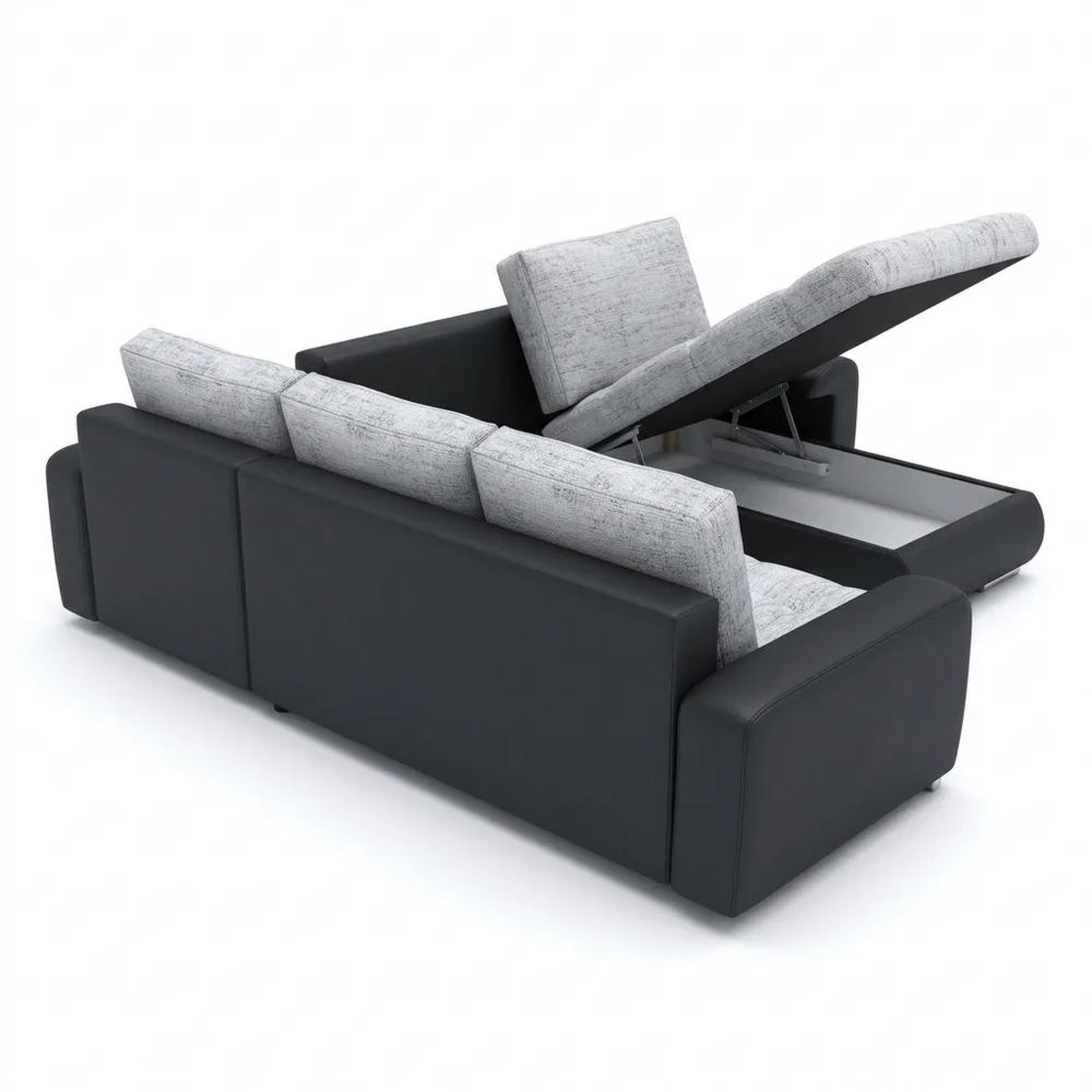 Ecksofa mit Schlaffunktion und Bettkasten in modernem Design