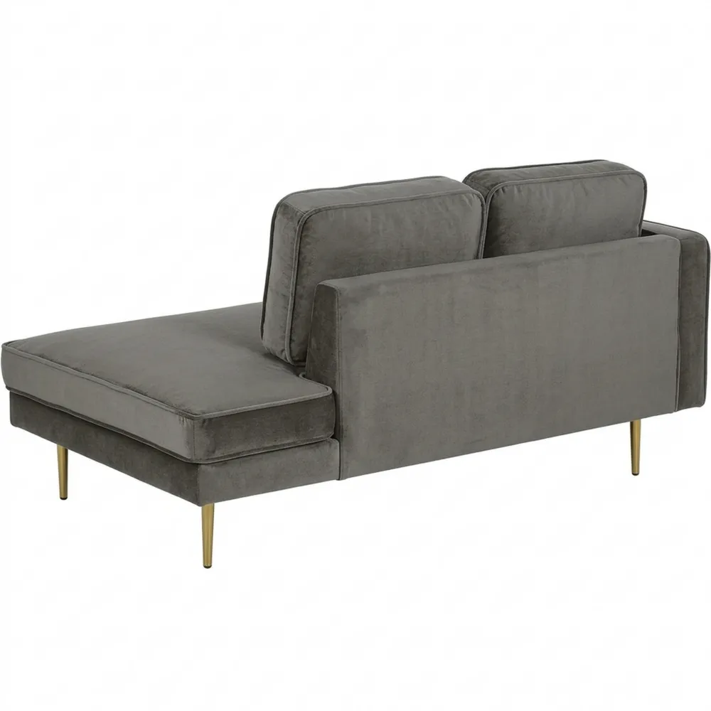 Samt Chaiselongue in Grau Taupe mit Goldenem Gestell und Nackenrolle, Links