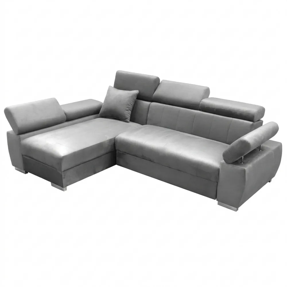 Ecksofa mit Schlaffunktion und Stauraum, Verstellbare Kopfstützen, Leicht zu Klappen