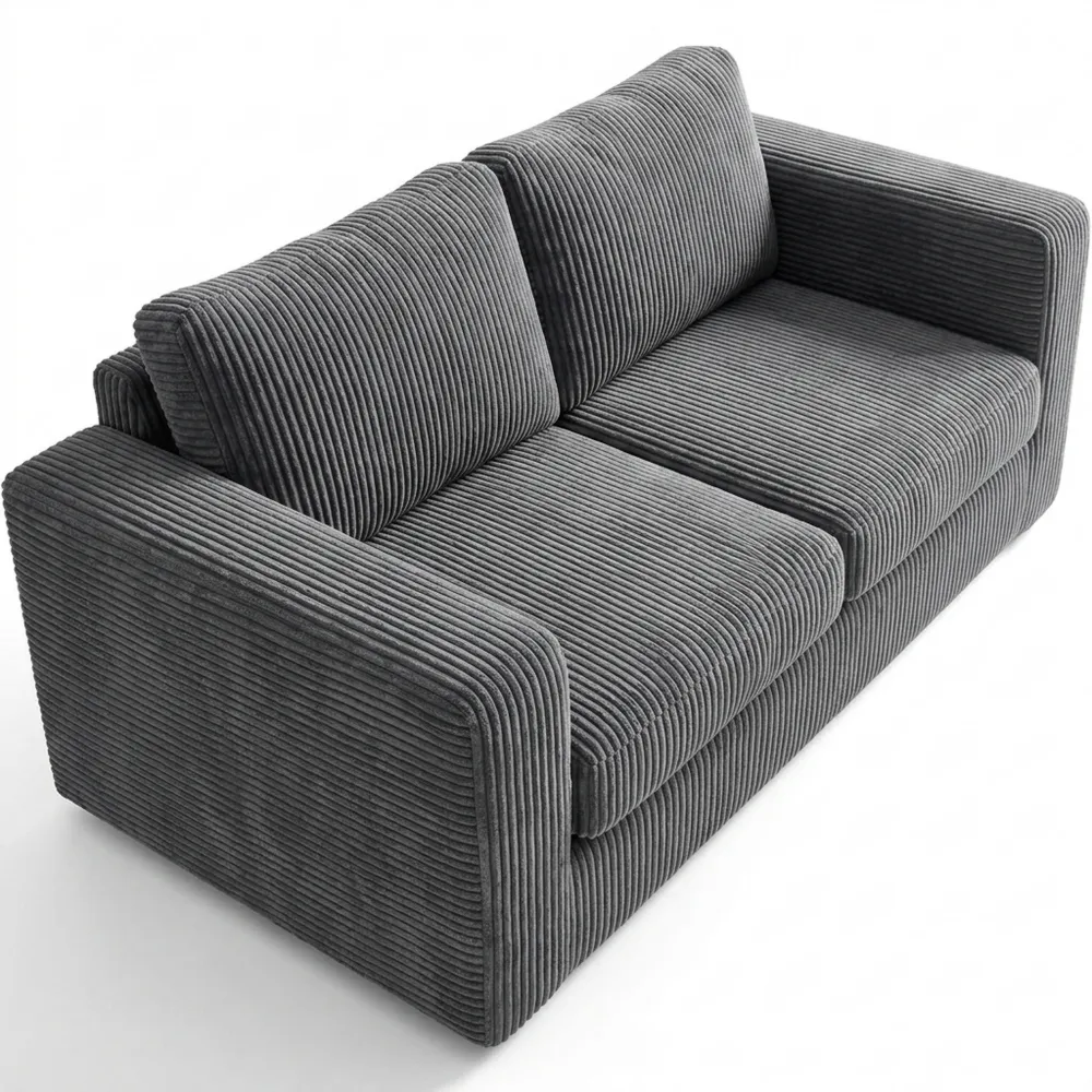 Modernes 2-Sitzer Sofa aus Cord mit hochelastischem Schaumstoff, Grau