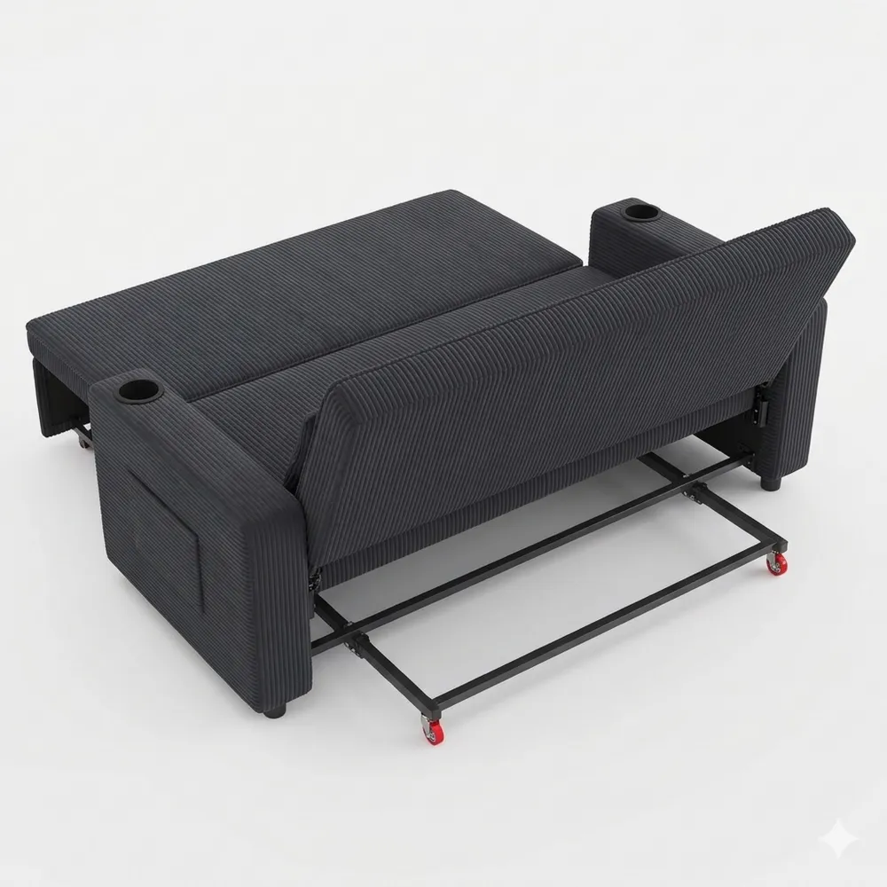 Kleines Schlafsofa mit Schlaffunktion und Getränkehalter