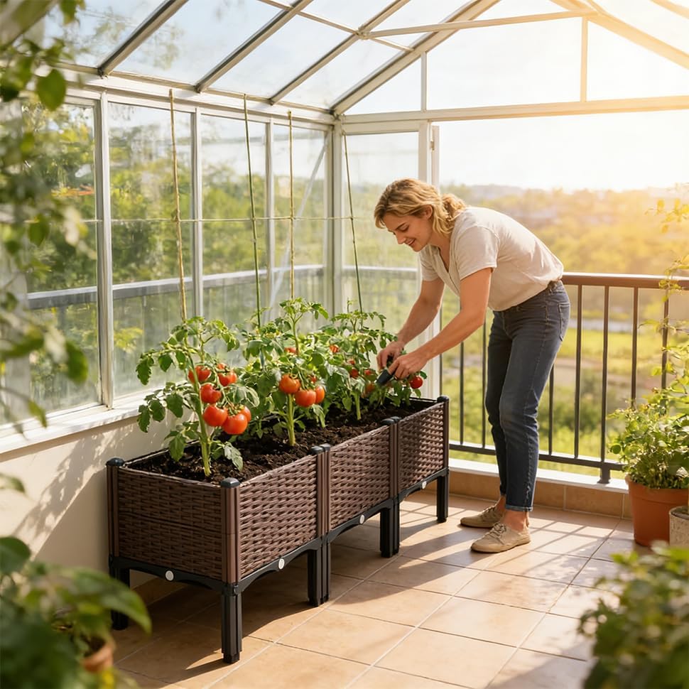 3Piece Brown Raised Garden Box Set