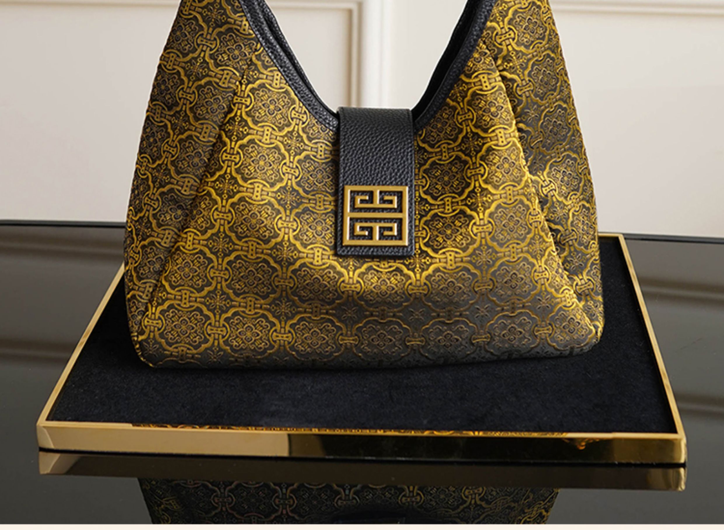 Golden Ding Sheng pattern Song Jin new Chinese style mother and child bag, Chinese style women's bag, single shoulder handbag, leather high-end feeling
