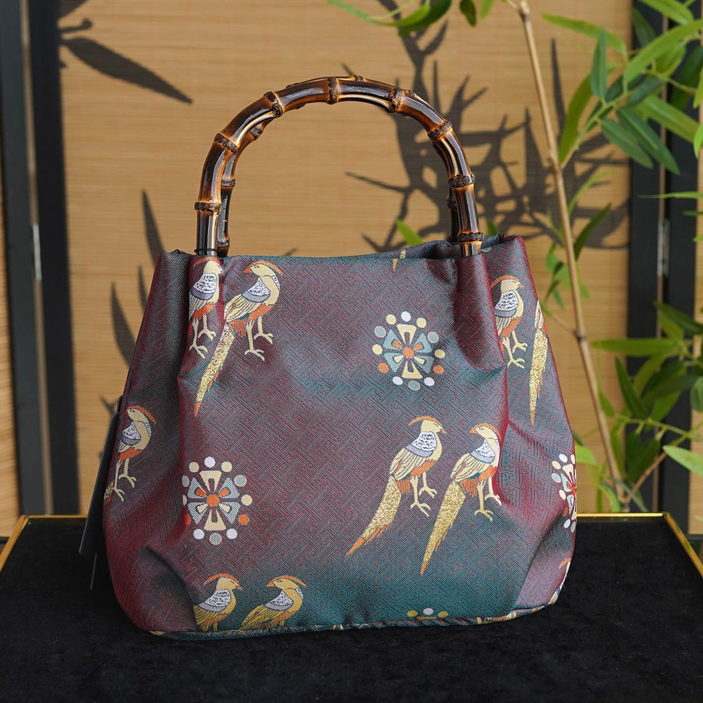 Haishui River Cliff Pattern Golden Intangible Cultural Heritage Cloud Brocade Leather Bag for Women, New Chinese Style Cross Shoulder Real Mulberry Silk Bag