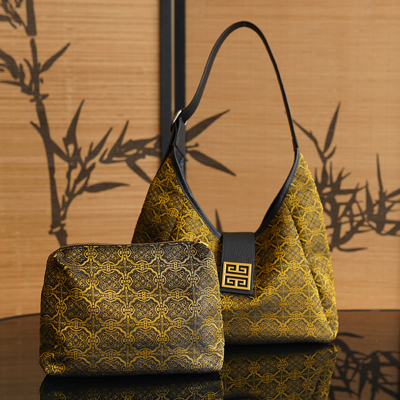 Golden Ding Sheng pattern Song Jin new Chinese style mother and child bag, Chinese style women's bag, single shoulder handbag, leather high-end feeling