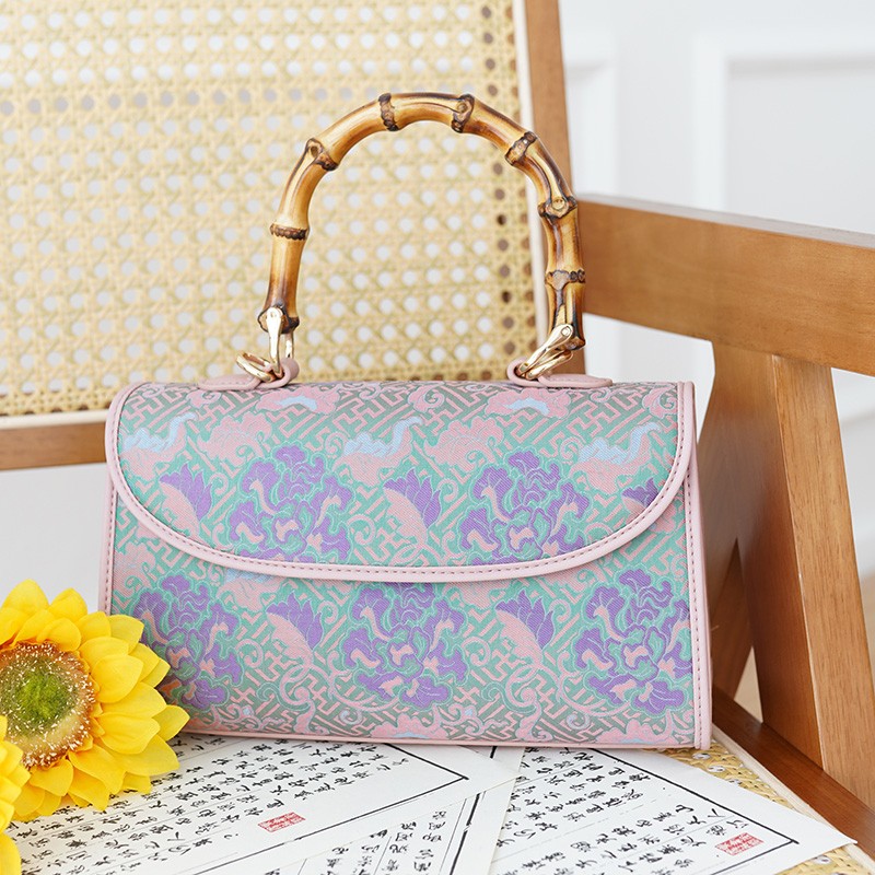 Intangible Cultural Heritage: Song Jin, He Lu, Tong Chun, Bamboo Knot Bag, Genuine Leather, New Chinese Green, Women's Cheongsam, Handbag, Mulberry Silk Bag