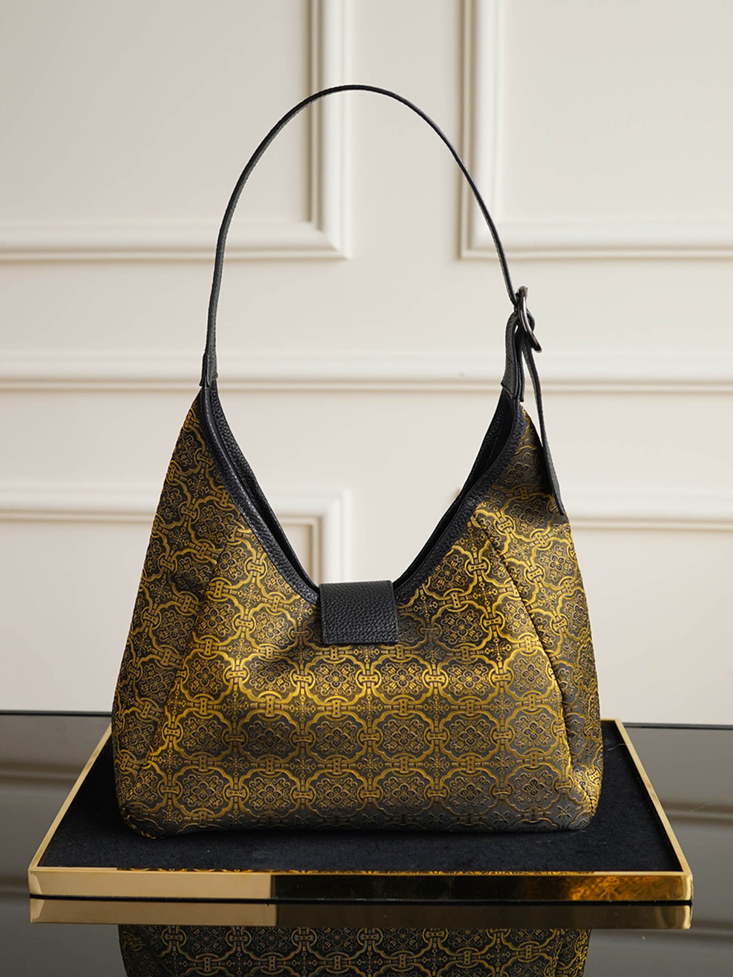 Golden Ding Sheng pattern Song Jin new Chinese style mother and child bag, Chinese style women's bag, single shoulder handbag, leather high-end feeling