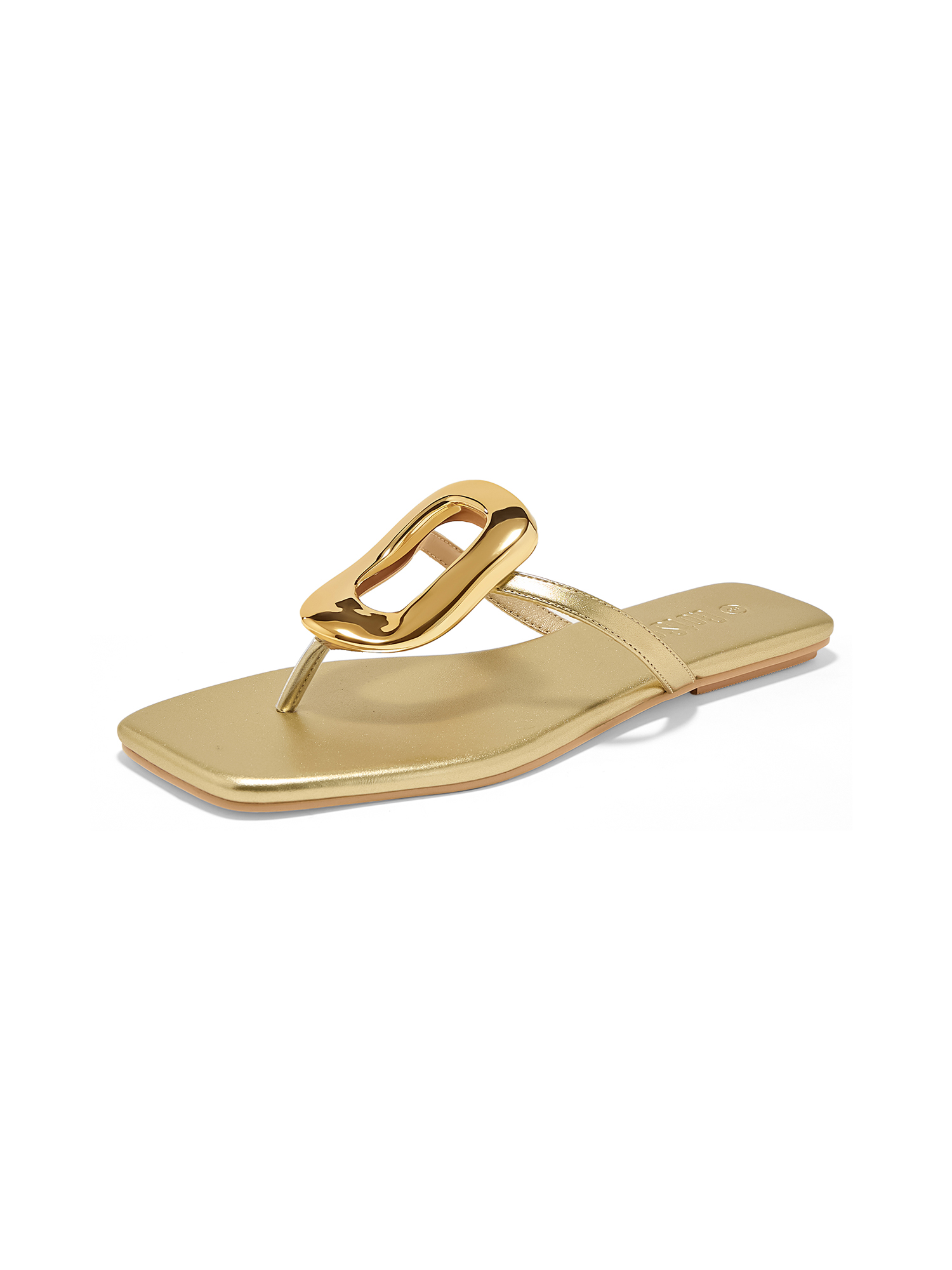 Women's Flat Sandals Summer Square Toe Flip Flops Comfortable Beach Flats Slip on Metal Decoration Slide Shoes