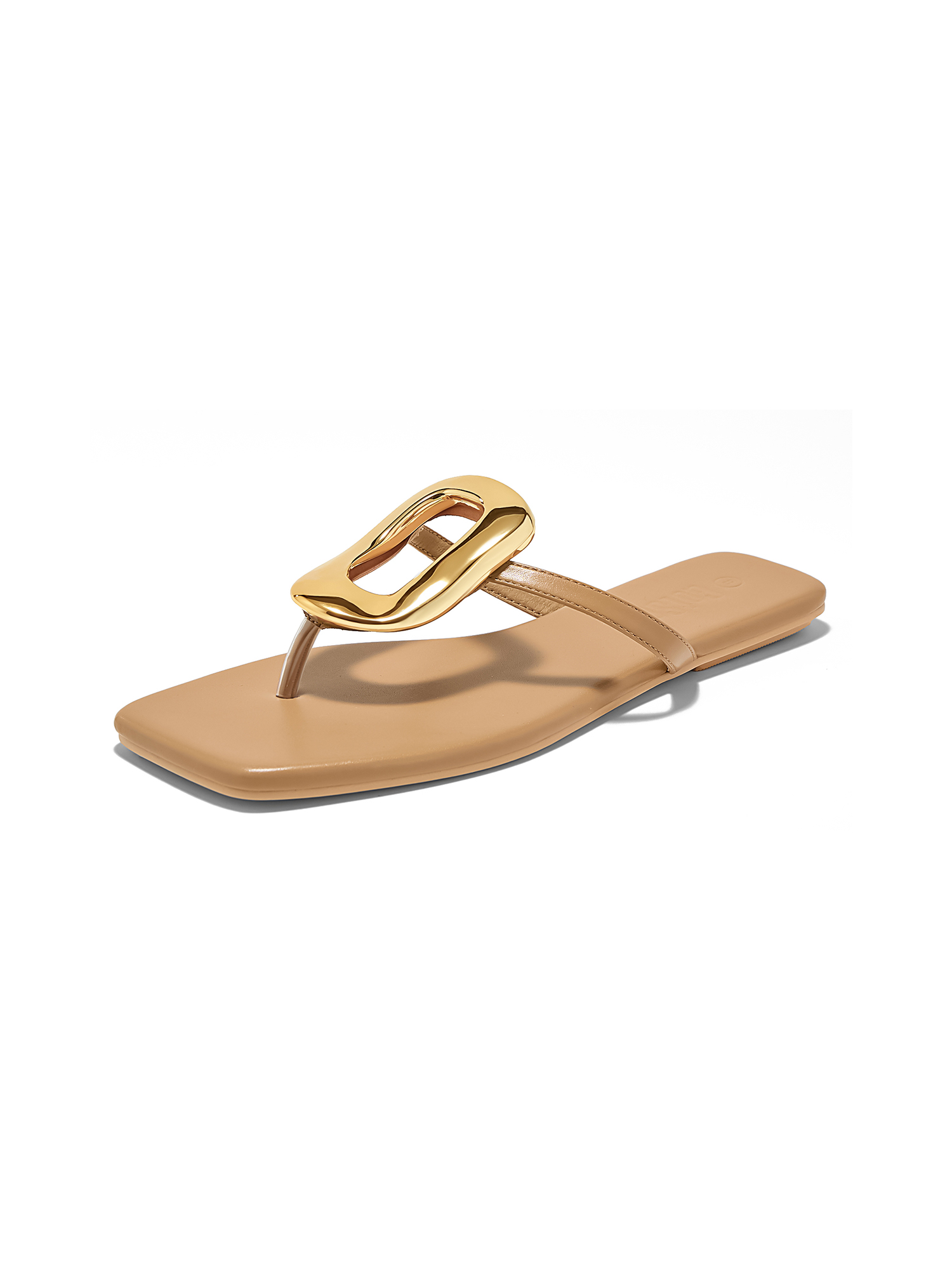 Women's Flat Sandals Summer Square Toe Flip Flops Comfortable Beach Flats Slip on Metal Decoration Slide Shoes