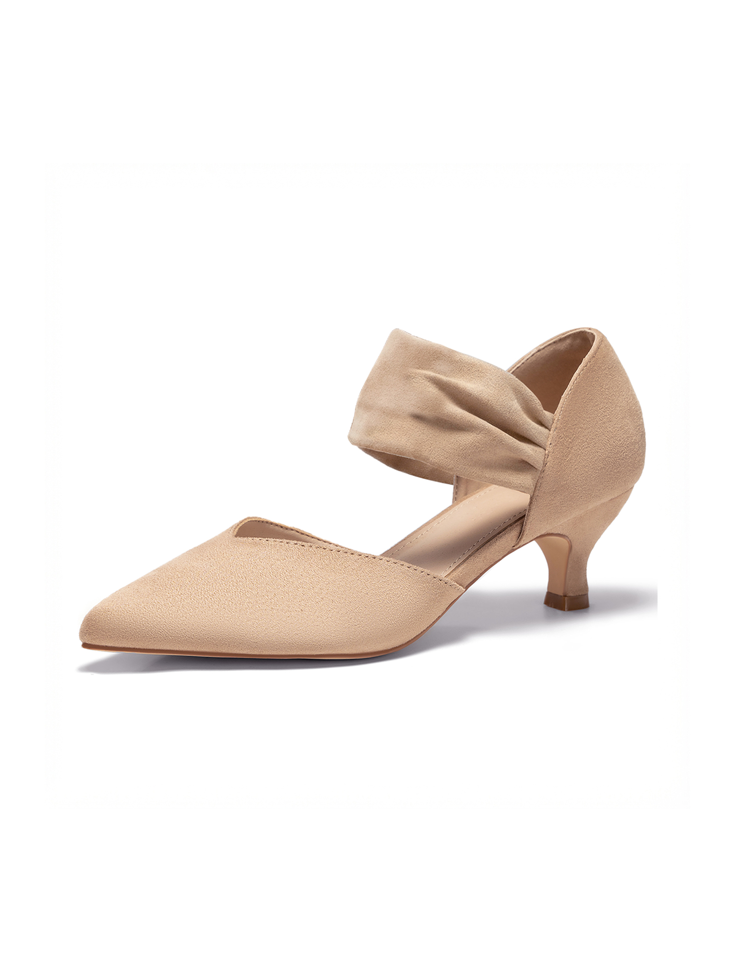 Womens Low Kitten Heels Pointed Toe Slip on Pumps Ankle Strap Elegant Party Wedding Dress Shoes