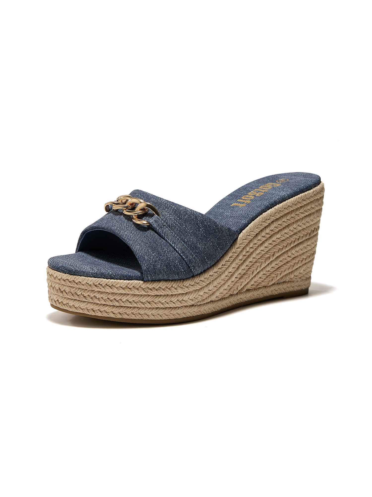 Women's Open Toe Wedge Espadrilles Sandals Chain Slip On Slides Platform Heeled Sandal Summer Shoes