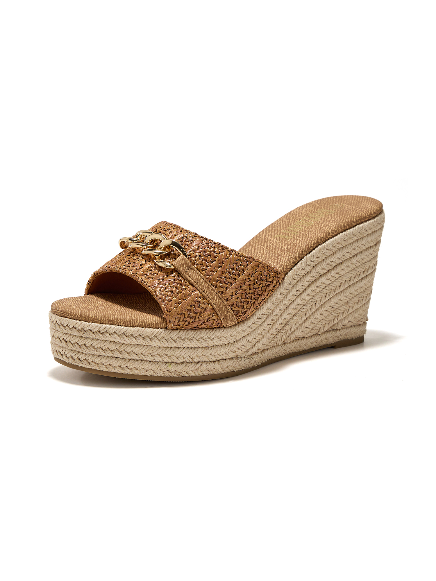 Women's Open Toe Wedge Espadrilles Sandals Chain Slip On Slides Platform Heeled Sandal Summer Shoes