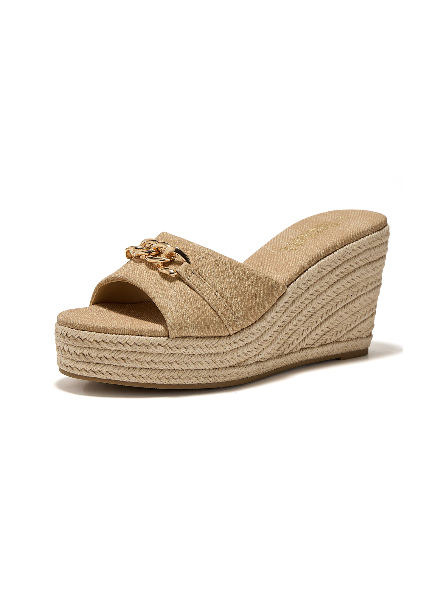 Women's Open Toe Wedge Espadrilles Sandals Chain Slip On Slides Platform Heeled Sandal Summer Shoes