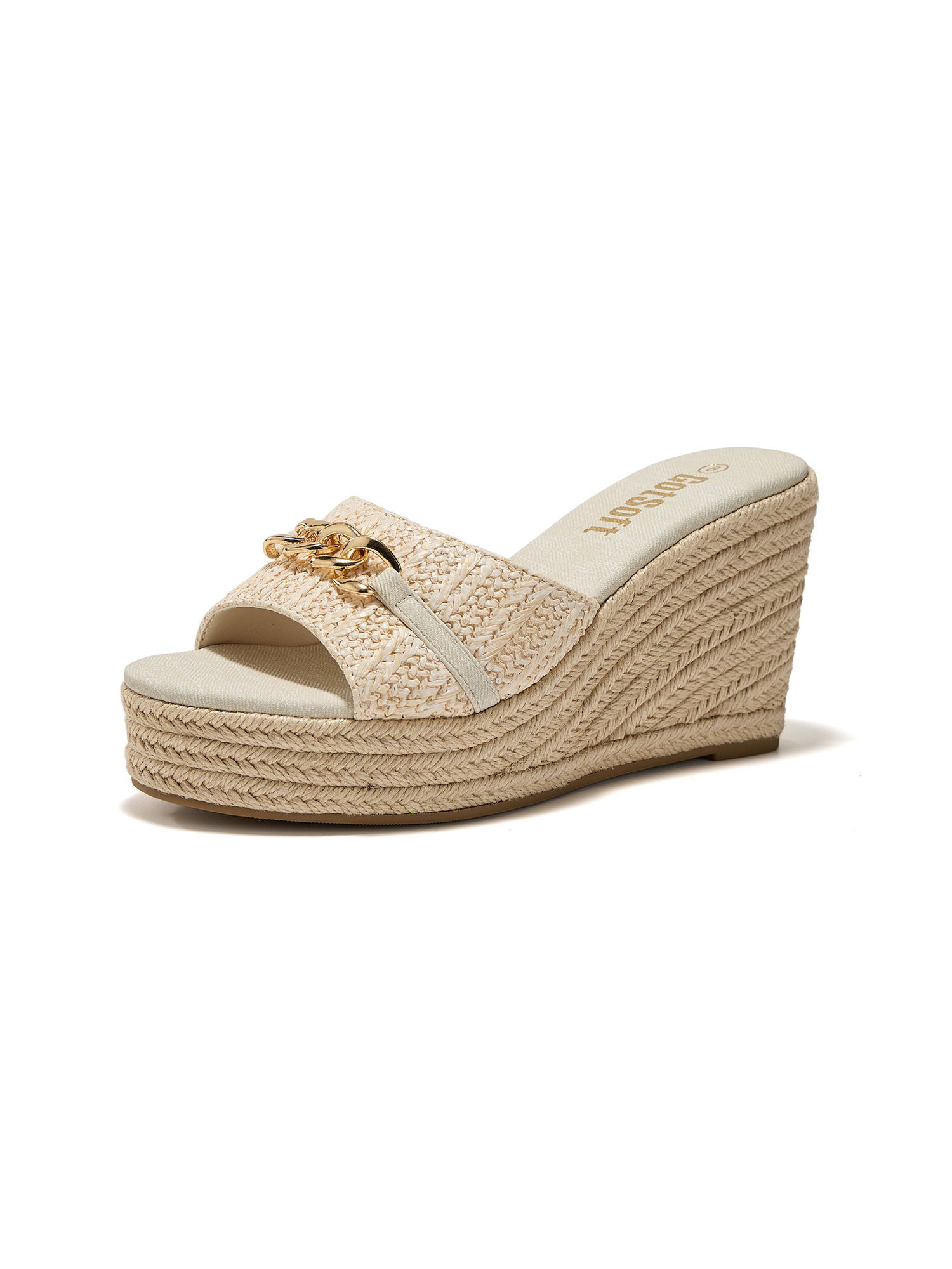 Women's Open Toe Wedge Espadrilles Sandals Chain Slip On Slides Platform Heeled Sandal Summer Shoes